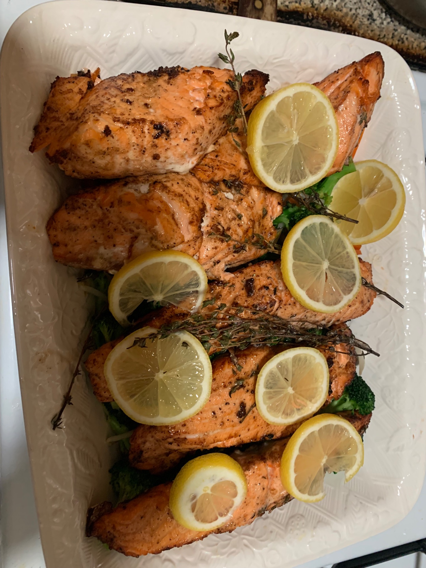 Fresh salmon a la grille  $ 100.00 6 serves
